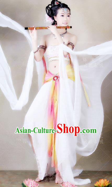 Traditional Ancient Chinese Dunhuang Flying Fairy Costume, Chinese Tang Dynasty Dance Ribbon Dress, Cosplay Chinese Peri Imperial Empress Tailing Black Embroidered Clothing for Women