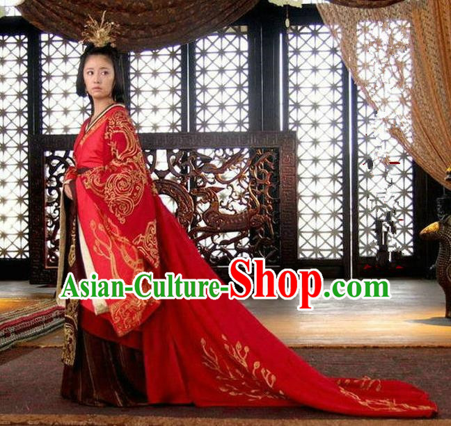 Traditional Ancient Chinese Imperial Emperess Costume Complete Set, Chinese Han Dynasty Wedding Dress, Cosplay Chinese Imperial Tailing Clothing for Women
