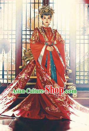 Traditional Ancient Chinese Imperial Emperess Costume Complete Set, Chinese Han Dynasty Bride Wedding Dress, Cosplay Chinese Imperial Emperess Tailing Embroidered Clothing for Women