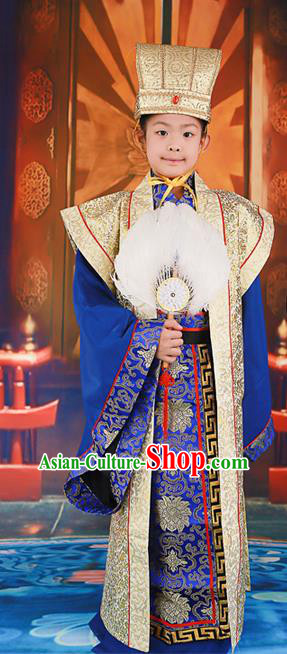 Traditional Ancient Chinese Imperial Minister Costume, Chinese Han Dynasty King Children Dress, Cosplay Chinese Imperial Majesty Embroidered Clothing for Kids