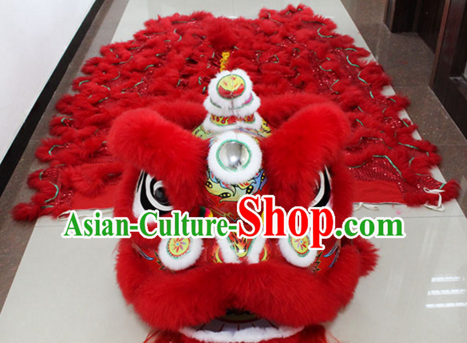 Lucky Red New 100_ Long Wool Lion Dance Costume Complete Set