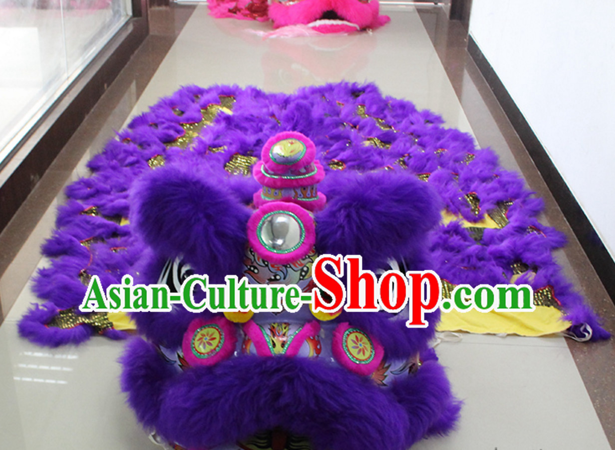 Purple New 100_ Long Wool Lion Dancing Costume Complete Set
