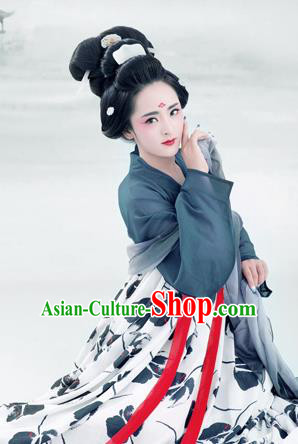Traditional Ancient Chinese Imperial Emperess Costume, Chinese Tang Dynasty Palace Lady Dress, Cosplay Chinese Imperial Princess Ink Clothing Hanfu for Women