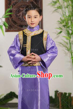 Traditional Ancient Chinese Imperial Prince Costume, Chinese Qing Dynasty Children Dance Dress, Cosplay Chinese Prince Clothing Hanfu for Kids