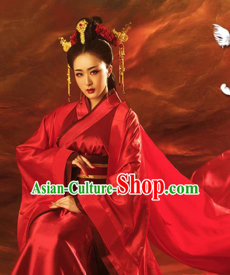 Traditional Ancient Chinese Imperial Emperess Wedding Costume, Chinese Han Dynasty Wedding Dress, Cosplay Chinese Emperess Embroidered Clothing Phoenix Hanfu for Women