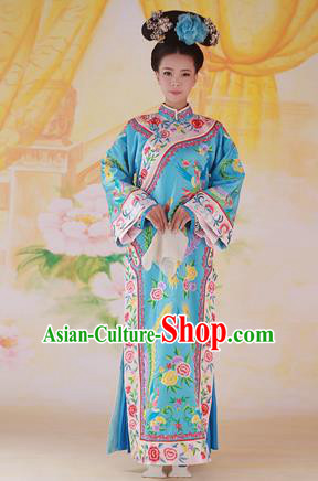 Traditional Ancient Chinese Imperial Consort Costume, Chinese Qing Dynasty Manchu Lady Dress, Cosplay Chinese Mandchous Imperial Concubine Embroidered Clothing for Women