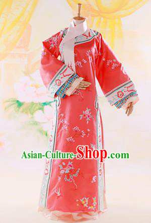 Traditional Ancient Chinese Imperial Consort Costume, Chinese Qing Dynasty Manchu Lady Dress, Cosplay Chinese Mandchous Imperial Concubine Red Embroidered Clothing for Women