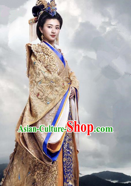 Traditional Ancient Chinese Imperial Emperess Costume, Chinese Han Dynasty Queen Wedding Dress, Cosplay Chinese Emperess Embroidered Clothing Phoenix Hanfu for Women