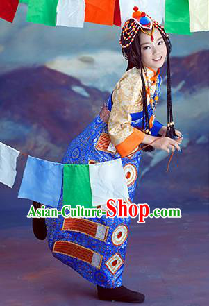 Traditional Chinese Mongol Nationality Dancing Costume, Mongols Children Folk Dance Ethnic Pleated Skirt, Chinese Mongolian Minority Nationality Embroidery Costume for Kids