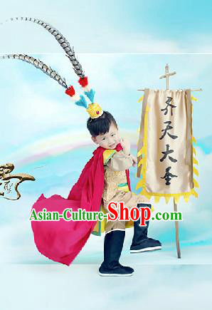 Traditional Chinese Son Goku Dancing Costume, Children Folk Dance Sun Wukong Skirt, Chinese Sun Wukong Costume for Kids