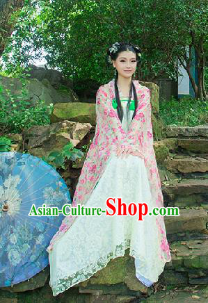 Traditional Ancient Chinese Imperial Emperess Costume, Chinese Tang Dynasty Palace Lady Dress, Cosplay Chinese Princess Printing Flowers Ru Skirt Clothing for Women