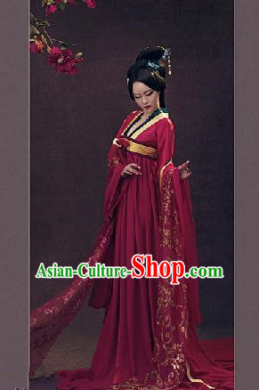 Traditional Ancient Chinese Imperial Consort Costume, Chinese Tang Dynasty Lady Red Dress, Cosplay Chinese Imperial Concubine Clothing Hanfu for Women