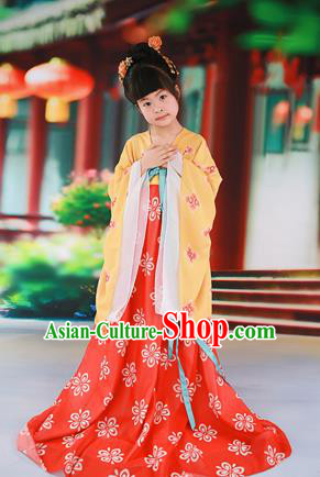 Traditional Ancient Chinese Imperial Consort Children Costume, Chinese Tang Dynasty Little Girl Red Dress, Cosplay Chinese Concubine Embroidered Clothing Hanfu for Kids