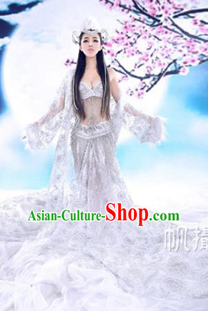Traditional Ancient Chinese Flying Imperial Consort Costume, Chinese Tang Dynasty Flying Lady Dress, Cosplay Chinese Fairy Imperial Concubine White Clothing Hanfu for Women