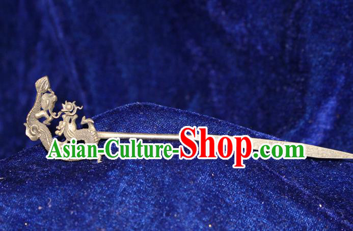 Traditional Chinese Miao Nationality Crafts Jewelry Accessory Hair Accessories, Hmong Handmade Miao Silver Dragon Palace Lady Hair Sticks Hair Claw, Miao Ethnic Minority Hair Fascinators Hairpins for Women