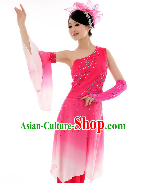 Traditional Chinese Yangge Fan Dancing Costume, Folk Dance Yangko Mandarin Sleeve Blouse and Pants Uniforms, Classic Umbrella Dance Elegant Dress Drum Dance Pink Clothing for Women