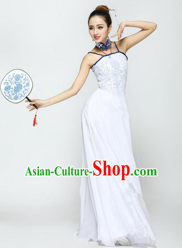Traditional Chinese Yangge Fan Dancing Costume, Folk Dance Yangko Uniforms, Classic Jasmine Flower Dance Dress Elegant Drum Dance Cheongsam Clothing for Women
