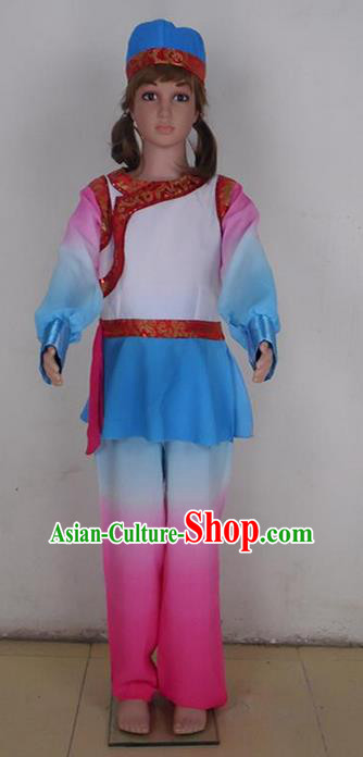 Traditional Chinese Yangge Fan Dancing Costume, Folk Dance Yangko Blouse and Pants Uniforms, Classic Lotus Solo Dance Elegant Dress Drum Dance Clothing for Kids