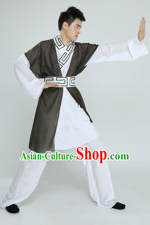 Traditional Chinese Ancient Scholar Costume, Folk Dance Kung fu Uniforms, Classic Dance Martial Art Elegant Clothing for Men