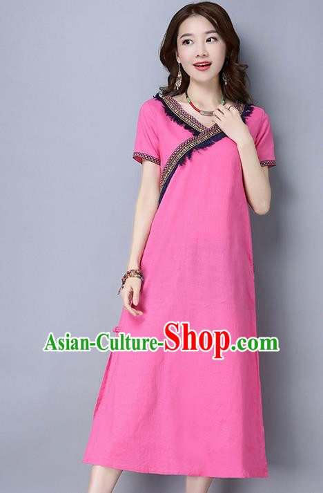 Traditional Ancient Chinese National Costume, Elegant Hanfu Dress, China Tang Suit Cheongsam Upper Outer Garment Pink Dress Clothing for Women