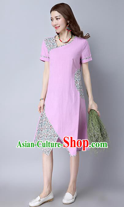 Traditional Ancient Chinese National Costume, Elegant Hanfu Printing Dress, China National Minority Tang Suit Cheongsam Upper Outer Garment Pink Dress Clothing for Women