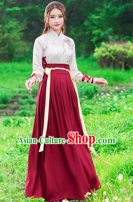 Traditional Ancient Chinese Ancient Costume, Elegant Hanfu Clothing Embroidered Dress, China Ming Dynasty Elegant Embroidered Blouse and Dress Complete Set for Women