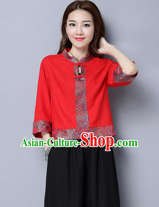 Traditional Ancient Chinese National Costume, Elegant Hanfu Plated Buttons Shirt, China Tang Suit Embroidered Blouse Cheongsam Upper Outer Garment Red Shirts Clothing for Women
