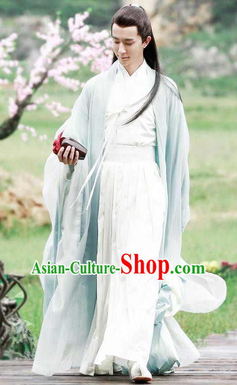 Traditional Ancient Chinese Elegant Swordsman Costume, Chinese Han Dynasty Male Prince Robe Dress, Cosplay Ten Great III of Peach Blossom Nobility Childe Chinese Dandies Hanfu Clothing for Men