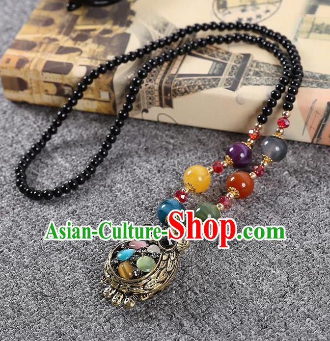 Traditional Chinese Miao Nationality Crafts, Hmong Handmade Tassel Owl Pendant, Miao Ethnic Minority Necklace Accessories Pendant for Women