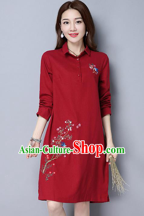 Traditional Ancient Chinese National Costume, Elegant Hanfu Hand Embroidered Dress, China Tang Suit Embroidered Cheongsam Upper Outer Garment Elegant Red Dress Clothing for Women