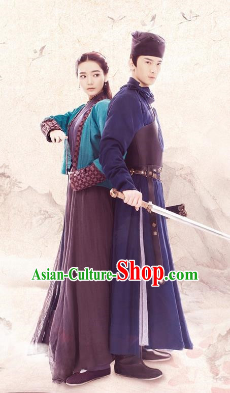Traditional Chinese Ancient Swordsman Costume Complete Set, Elegant Hanfu Heroes Couple Dress, China Han Dynasty Knight Clothing for Women for Men