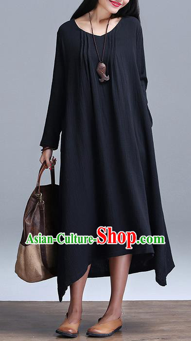 Traditional Ancient Chinese National Costume, Elegant Hanfu Linen Black Dress, China Tang Suit Cheongsam Upper Outer Garment Elegant Dress Clothing for Women