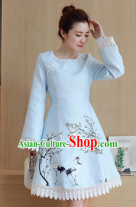 Traditional Ancient Chinese National Costume, Elegant Hanfu Mandarin Sleeve Dress, China Tang Suit Cheongsam Upper Outer Garment Elegant Lace Edge Dress Clothing for Women