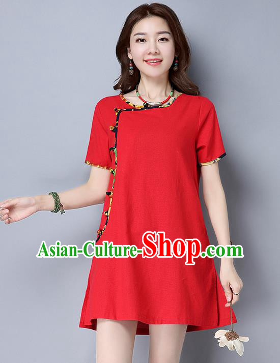 Traditional Ancient Chinese National Costume, Elegant Hanfu Qipao Linen Red Dress, China Tang Suit Cheongsam Upper Outer Garment Elegant Dress Clothing for Women