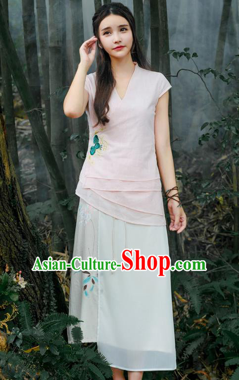 Traditional Chinese National Costume Pleated Skirt, Elegant Hanfu Painting Chiffon Dress, China Tang Suit Bust Skirt for Women