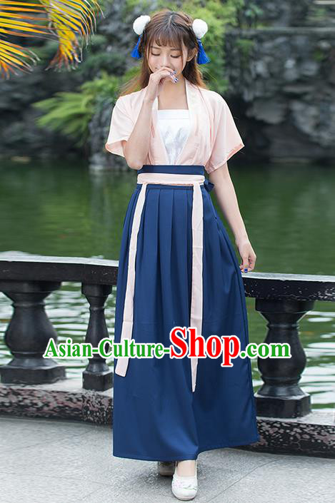 Traditional Ancient Chinese Costume, Elegant Hanfu Clothing Embroidered Banbi Blouse and Dress, China Tang Dynasty Elegant Blouse and Ru Skirt Complete Set for Women