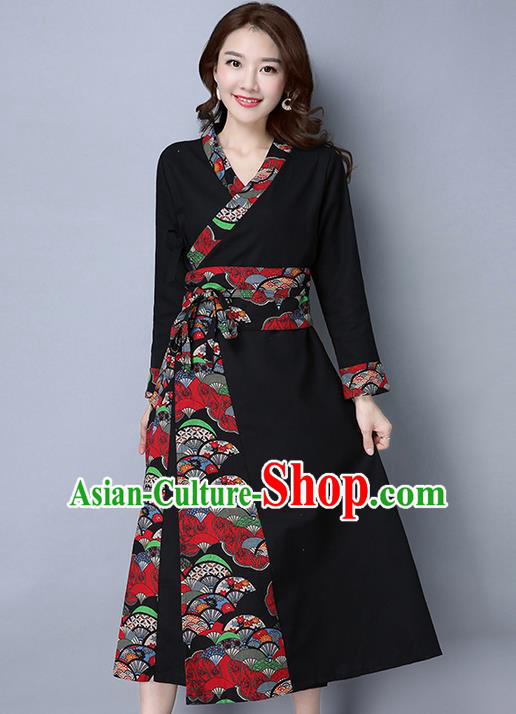 Traditional Ancient Chinese National Costume, Elegant Hanfu Spell Color Black Dress, China National Minority Style Tang Suit Cheongsam Upper Outer Garment Elegant Dress Clothing for Women