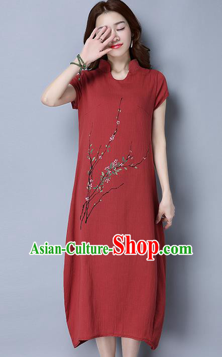 Traditional Ancient Chinese National Costume, Elegant Hanfu Print Plum Blossom Dress, China Style Tang Suit Cheongsam Upper Outer Garment Elegant Dress Clothing for Women
