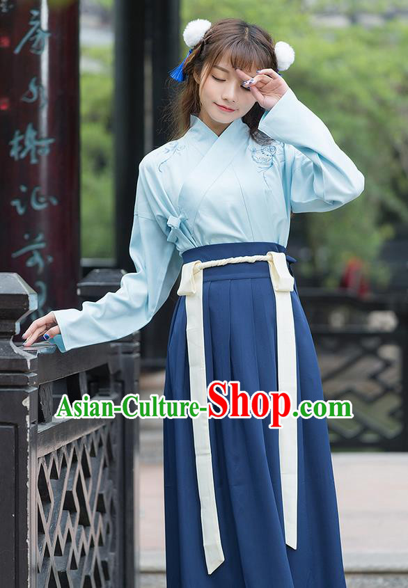 Traditional Ancient Chinese Costume, Elegant Hanfu Clothing Embroidered Swordsman Blouse and Dress, China Han Dynasty Elegant Blouse and Skirt Complete Set for Women