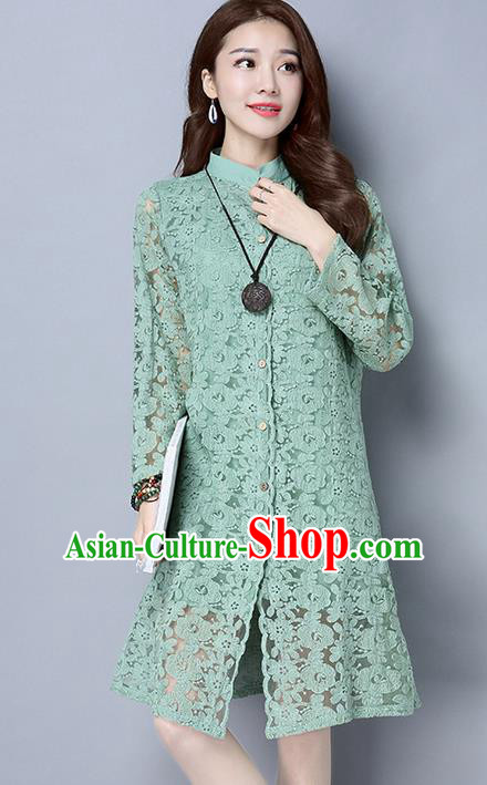 Traditional Ancient Chinese National Costume, Elegant Hanfu Lace Green Coat, China Tang Suit Upper Outer Garment Dust Coat Cloak Clothing for Women