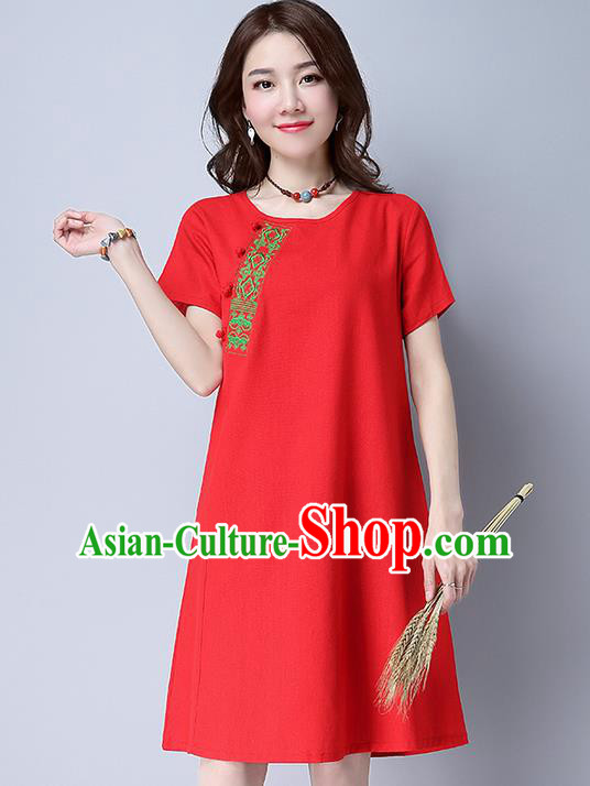 Traditional Ancient Chinese National Costume, Elegant Hanfu Embroidery Red Dress, China Tang Suit Chirpaur Republic of China Upper Outer Garment Elegant Dress Clothing for Women