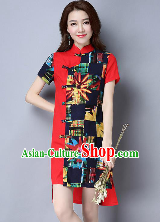 Traditional Ancient Chinese National Costume, Elegant Hanfu Mandarin Qipao Linen Multicolor Red Dress, China Tang Suit Chirpaur Republic of China Cheongsam Upper Outer Garment Elegant Dress Clothing for Women