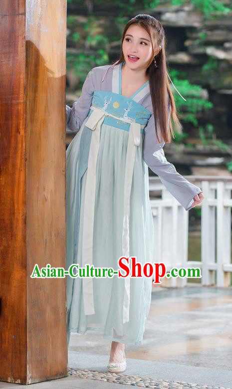 Traditional Ancient Chinese Costume, Elegant Hanfu Clothing Embroidered Blouse and Dress, China Tang Dynasty Princess Cosplay Fairy Elegant Blouse and Skirt Complete Set for Women