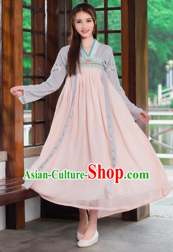 Traditional Ancient Chinese Costume, Elegant Hanfu Clothing Embroidery Wearing Silks Blouse and Dress, China Tang Dynasty Princess Blouse and Skirt Complete Set for Women