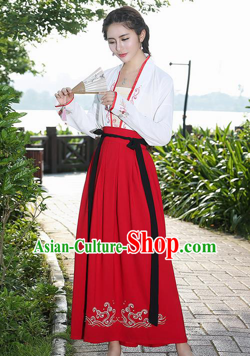 Traditional Ancient Chinese Costume, Elegant Hanfu Clothing Embroidered Blouse and Dress, China Ming Dynasty Princess Elegant Blouse and Skirt Complete Set for Women