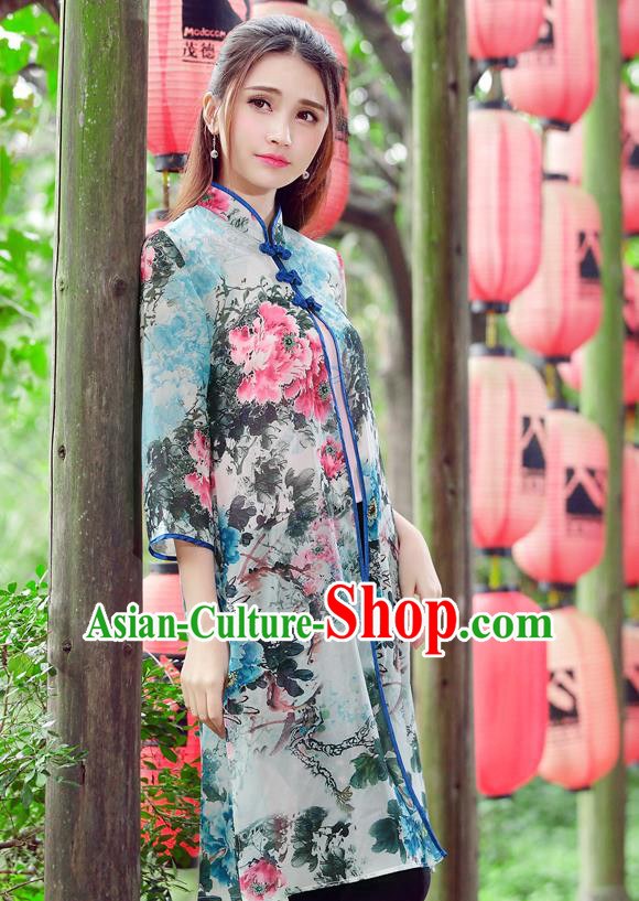 Traditional Ancient Chinese National Costume, Elegant Hanfu Cardigan Coat, China Tang Suit Plated Buttons Ink Painting Cape, Upper Outer Garment Cloak Clothing for Women
