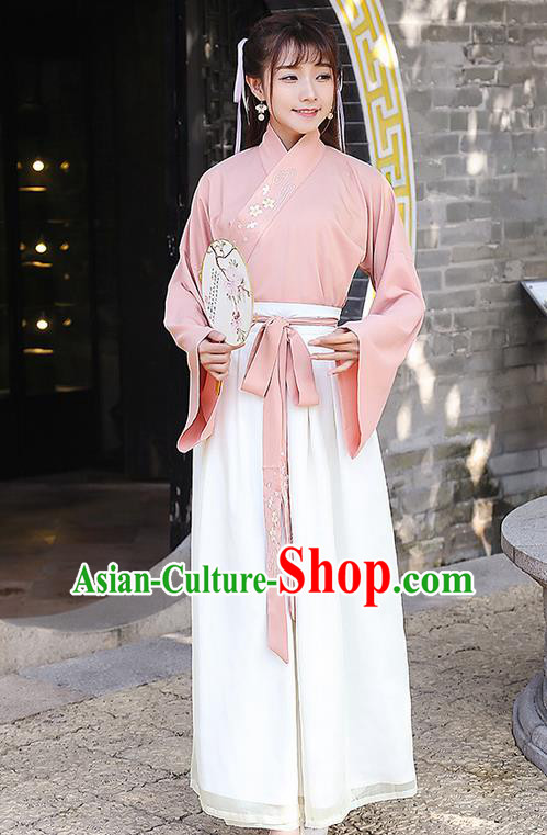 Traditional Ancient Chinese Costume, Elegant Hanfu Clothing Embroidered Slant Opening Blouse and Dress, China Han Dynasty Palace Lady Elegant Blouse and Skirt Complete Set for Women