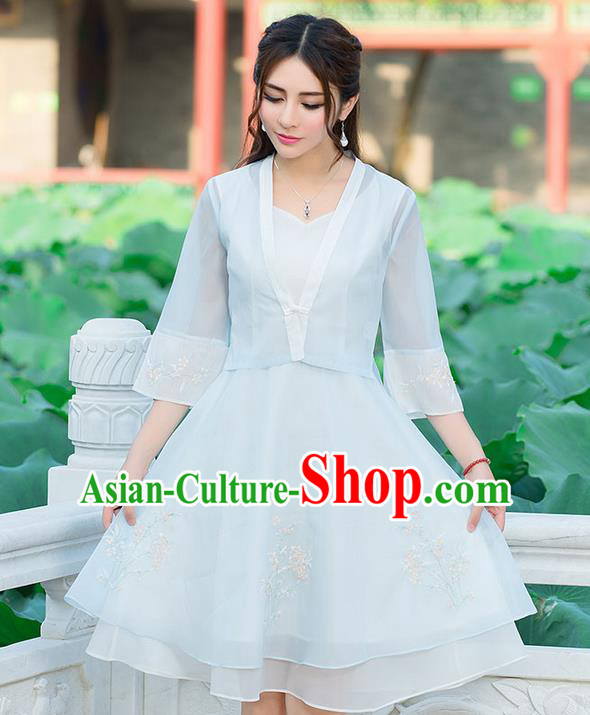 Traditional Ancient Chinese National Costume, Elegant Hanfu Embroidery Flowers Dress, China Tang Suit National Minority Dance Elegant Dress Clothing for Women