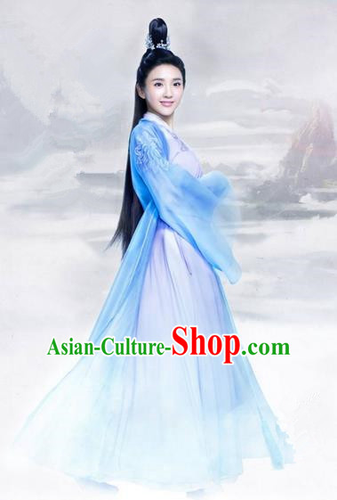 Traditional Ancient Chinese Elegant Swordsman Costume, Chinese Han Dynasty Young Lady Dress, Cosplay Chinese Television Drama Jade Dynasty Qing Yun Faction Princess Peri Hanfu Trailing Embroidery Clothing for Women