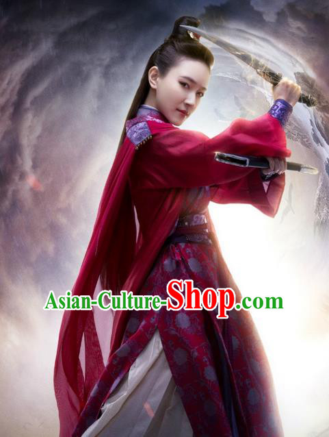 Traditional Ancient Chinese Elegant Swordsman Costume, Chinese Ancient Young Lady Dress, Cosplay Chinese Television Drama Jade Dynasty Qing Yun Faction Peri Hanfu Trailing Embroidery Clothing for Women